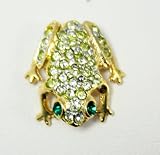 Cubic Zirconia Gemstone Gold Plated Petite Frog Pin with Green Gemstone Eyes - Fashion Brooch
