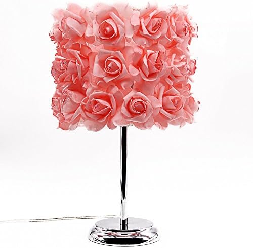 LEWAY'S Simple Bedside Lamp with Romantic Rose Flower Shade and Modern Lamp Base(Blush,15")
