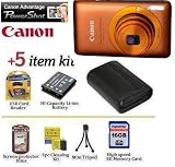 Canon PowerShot SD1400 IS Digital ELPH Camera (Orange) 14.1MP With Ultimate Powershot Accessory Kit Includes 16GB Memory Card, Spare Extended Life battery, Hard Leather Carrying Case, Lens Cleaning Kit, Flexible Mini tripod + More