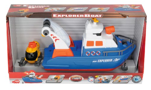 Dickie Spielzeug 207268348 - Action Series Explorer Boat mit Licht, Sound, mit Seilwinde und Anker, Mini U-Boot