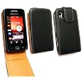 EMARTBUY SAMSUNG S5230 TOCCO LITE LUXURY PU LEATHER FLIP CASE/COVER/POUCH BLACK / TAN + SCREEN PROTECTOR