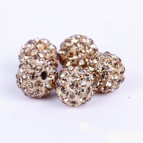 DUMAN 10pcs Brown 10mm Clay Iced Czech Disco Ball Beads Crystal Studded Shamballa Craft for Bracelet, Necklace, Earrings Jewellery Making