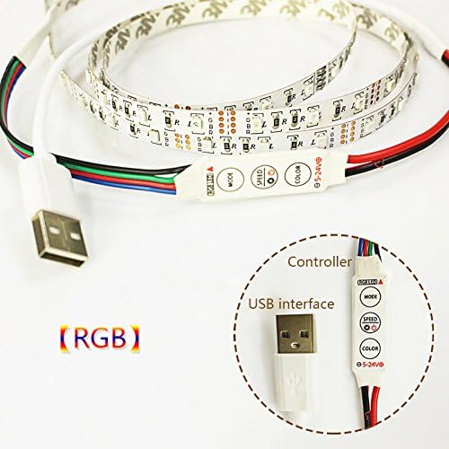 Zofei 1M 39.38 inch non-waterproof 60leds/m white PCB USB led Strip Light 5v 3528 SMD led Ribbon flexible tape neon TV Background lighting with usb cable port (RGB)