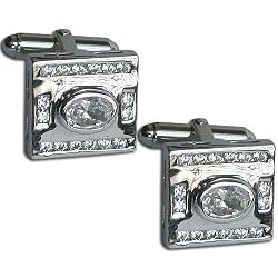 Silver Studs Cufflinks Set Zircon Gemstone (cflng263)