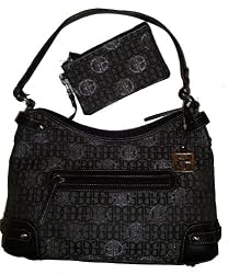 Giani Bernini Purse Handbag Genuine Leather Trim Black/silver w/ Change/ID Holder