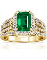 18K Yellow Gold Emerald Cut Emerald Ring With Sidestones (GIA Certificate)