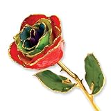 Long Stem 24k Dipped Gold Trim Gypsy Rainbow Rose With Gift Box