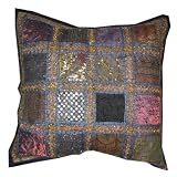 Moti Bead Black Gold India Sari Floor Pillow Cushion 24