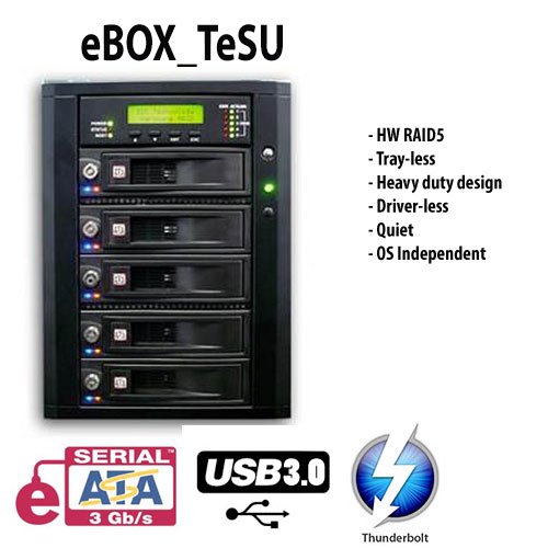 Thunderbolt | eSATA | USB3.0 Five SATA trayless. driverless hardware RAID/JBOD enclosure with DirectAir (tm) technology On Sale