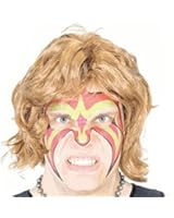 Wrestler Extreme Warrior Makeup Temporary Tattoo Ultimate Wig & Armbands Costume Set
