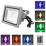 LOFTEK® 30W Waterproof Outdoor Security LED Flood Light Spotlight High Powered RGB Color Change(16 Different Color Tones) with Plug and Remote Control AC85V-265V , with 1 meter power plug, 930WFL