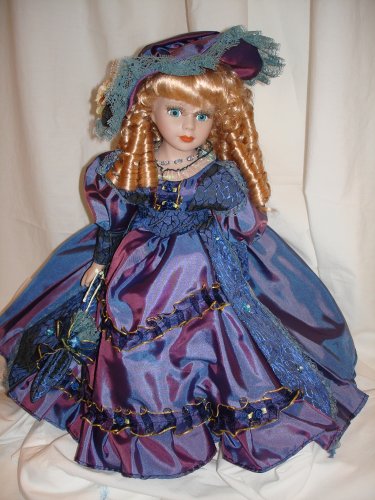 Childrens Toyshop  Toys : Victorian Porcelain Doll, Blue Taffeta Dress, Limited Edition