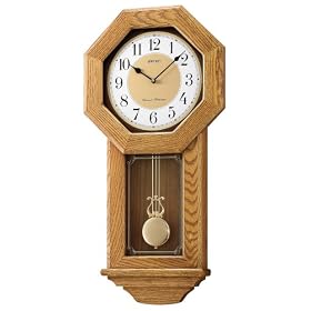 Seiko Wall Pendulum Schoolhouse Clock Golden Brown Solid Oak Case #QXH036BLH by Seiko