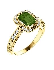 18K Yellow Gold 7.00x5.00mm Emerald Cut Green Tourmaline and Diamond Ring -- LIFETIME WARRANTY