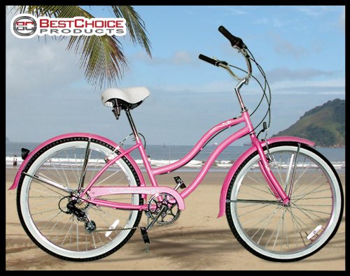 New Micargi 26 "7-Speed Ladies Beach Cruiser Bike Bicycle Pink Tahiti