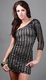 SARANDO Perforated Mini One Shoulder Dress Tan
