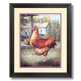 Red Barnyard Chicken Hen Country Home Decor Wall Picture Black Framed Art Print