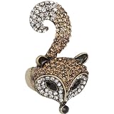 Sly Fox Blingy Ring with Brown and Clear Crystals Stretches to fit Sizes 6 - 10