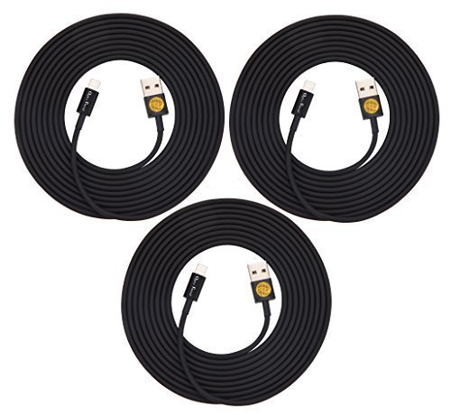 3PCS of HEAVY-DUTY Lightning to USB Sync Charger Data Cable Cord 10ft / 3m for iPhone 5s / 5c / 5, iPhone 6 / 6plus, ipad Air / Mini / iPod Touch 5 and Nano 7 - (black black black)
