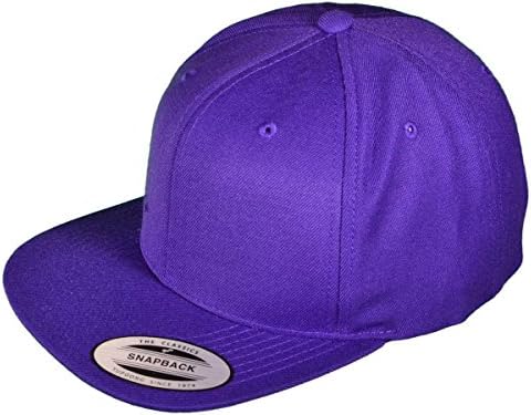 Wholesale Wool Blend Flexfit Yupoong Flat Bill Blank Snapback Hats w/ Green Underbill (Purple) - 20587