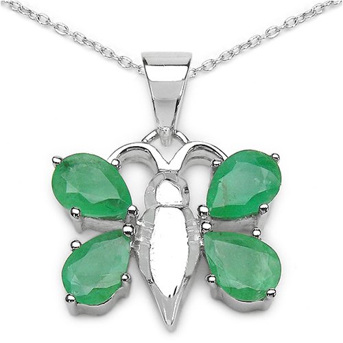 3.00 Carat Genuine Emerald Silver Butter-Fly Pendant