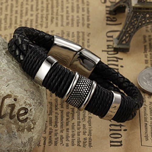 Genuine leather bracelet men stainless steel leather braid Bracelet with magnetic buckle claps pulseiras masculina
