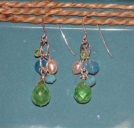 Click here to buy Blue and Green Quartz and Freshwater Pearl Earrings.