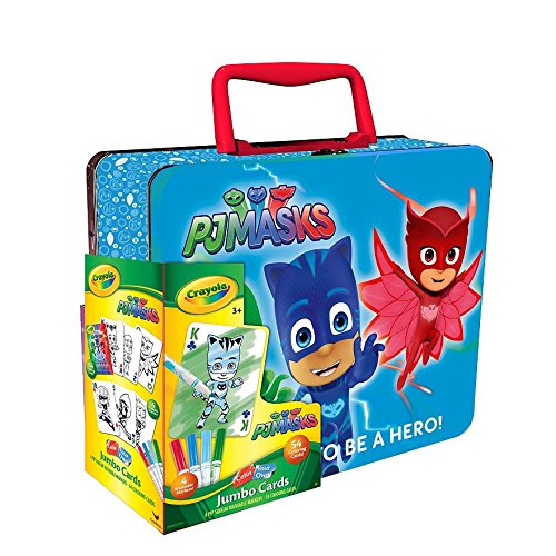 PJ Masks Color-Your-Own Jumbo Playing Cards with Carrying Tin by Crayola