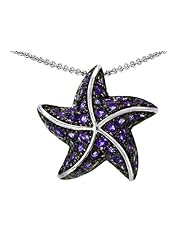 Original Star K (tm) Starfish Pendant With Round Simulated Amethyst in 925 Sterling Silver