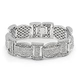 Platinum Plated Micro Pave Crystals Iced Mens Link Bracelet 0.78 inch wide 9 inch long