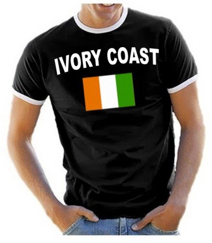Coole-Fun-T-Shirts Herren T-Shirt Ivory Coast Ringer, Schwarz, M, 10888_Elfenbeinküste_HERI