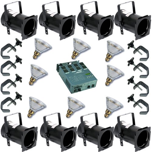 8 Black PAR CAN 38 90w PAR38 Flood Dimmer C-Clamps PD