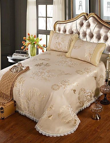 YuxinIce jacquard paragraph washable lace bed skirt summer sleeping mat suite air-conditioned seats Beding Set , golden , king