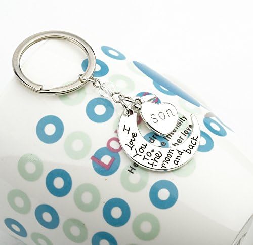 Personalized Moon Keychain Son I Love You to the Moon and Back Keychain Stainless Steel Hand Stamped Moon Keychain Gift for Her