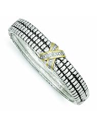Sterling Silver with 14k Gold 1/15ct. Diamond Bangle Bracelet - Antique Boutique - Vintage Style - Jewelry