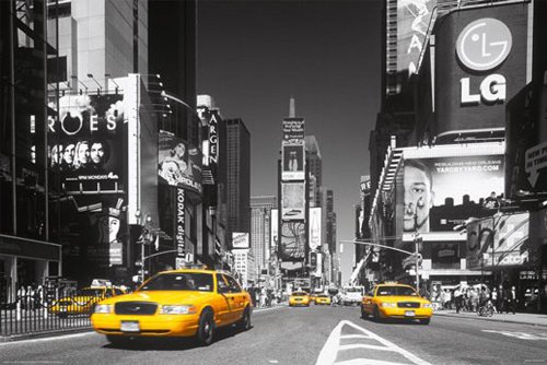 1art1 Empire 157744 New York - Yellow Cab Times Taxi - Plakat Poster Druck - 91.5 x 61 cm
