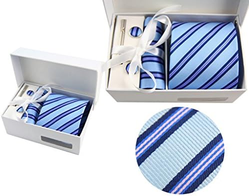 Men's Tie Necktie Set for Business Wedding with Cufflinks Pocket Square and Tie Clip