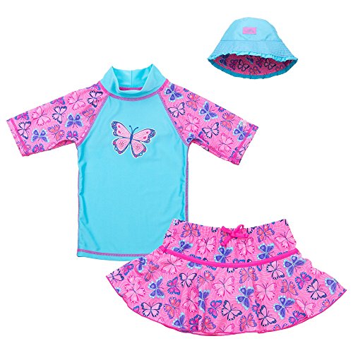 UV Skinz Girls' 3piece Swim Set UPF 50+, 12/18 Months, Aqua