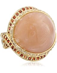 Yellow Bronze Moonstone with Cubic-Zirconia Ring
