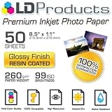 LD Premium Glossy Inkjet Photo Paper (8.5X11) 50 pack - Resin Coated by LD Products