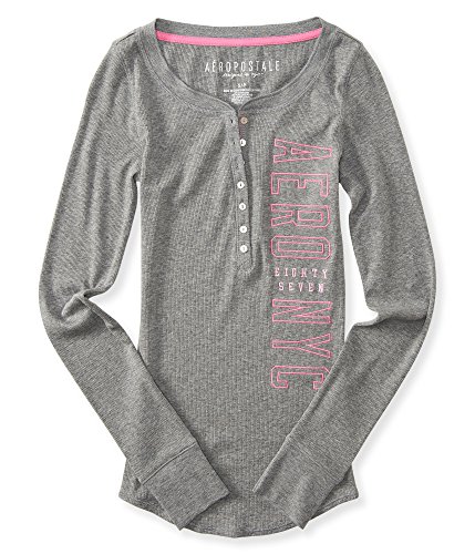 Aeropostale Women's Long Sleeve Aero Nyc Henley Shirt