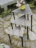 Outdoor Living : Set Of Three WROUGHT IRON TRIANGULAR NESTING TABLE With A ROMAN BRONZE POWDER COAT Finish