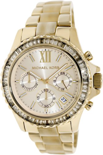 Michael Kors Everest Light Champagne Dial Gold-tone and Horn Acetate Ladies W...