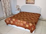 Ethnic Designer Brown King Size Soft Cotton Bed Spread/tapestry with Golden Work (Size: 84 X 104 Inches) Rajrang India