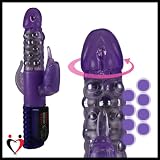 Rabbit Style Vibrator with Anal Stimulator 64 Function Purple
