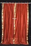 Tie Top Rust Silk Sari Drapes, Panels, saree Curtains
