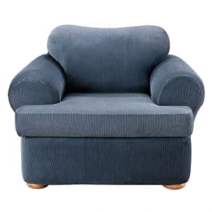 Sure Fit Stretch Stripe 2-pc. T-Cushion Chair Slipcover - Navy (Chair) by Sure Fit