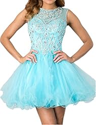 A-line Jeweled  Beaded Crystal Sheer Organza Short Homecoming Dress/Party Dress/Mini Dress  With Ruffles