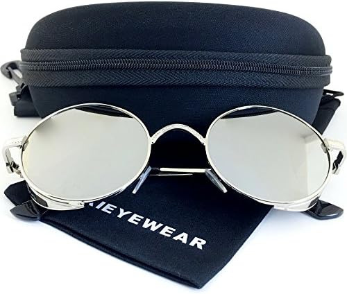 NIKKIEYEWEAR - Vintage Gothic Steampunk Embossed Side Shields Sunglasses (Silver Frame - Mirrored Lens)