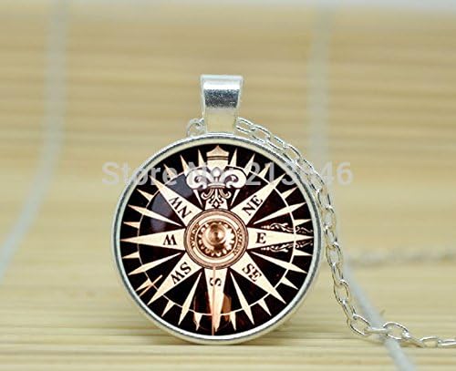 VintaStore Art Glass Necklace Old Compass Necklace Rose Wind Old Compass Pendant Vintage Compass Jewelry Nautical A0755